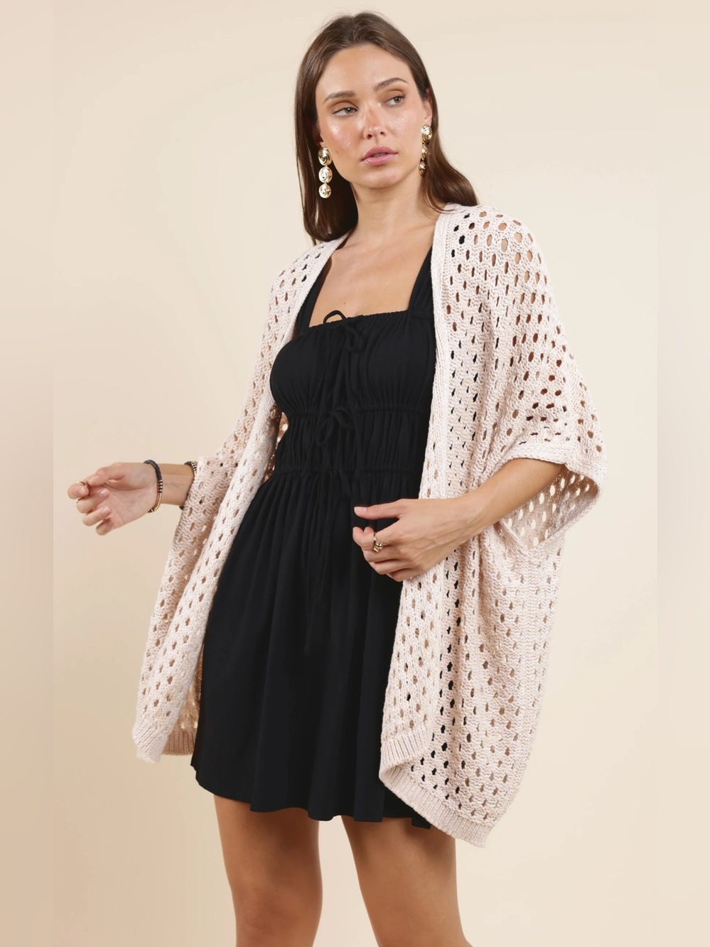 Cream Open-Knit Cardigan